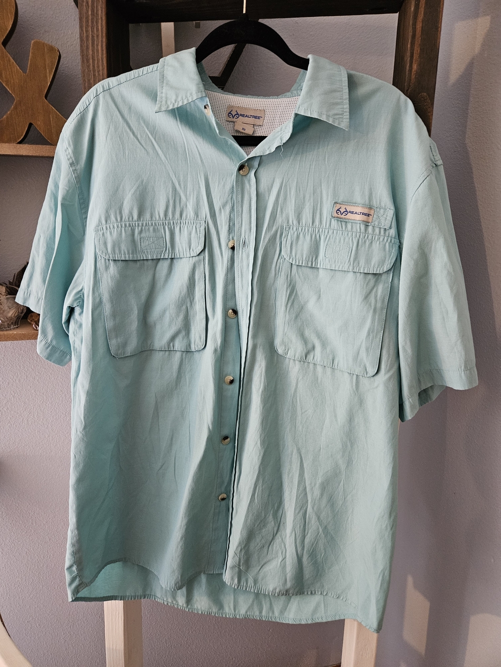 Realtree Fishing Guide Shirt Mens Vented Short Sleeve Light Blue Size XL